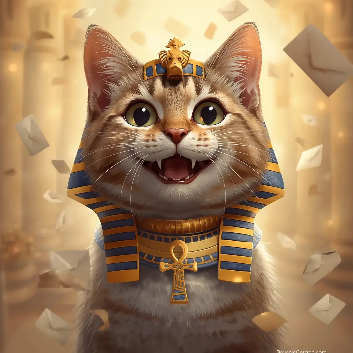 A cats cheering and celebrating their victory, surrounded by flying newsletters.